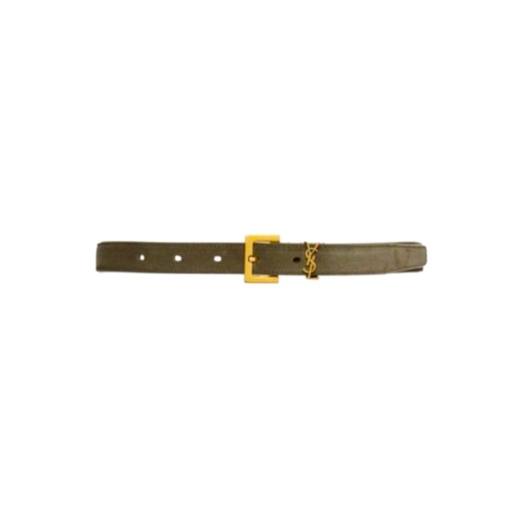 Saint Laurent Green Logo Skinny Suede Belt